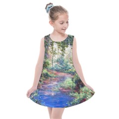 Abstract Forest Green Jungle Psychedelic Art Nature Kids  Summer Dress by Wegoenart