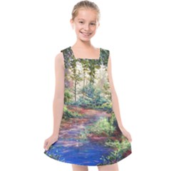 Abstract Forest Green Jungle Psychedelic Art Nature Kids  Cross Back Dress by Wegoenart