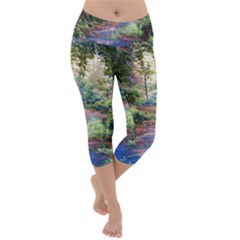 Abstract Forest Green Jungle Psychedelic Art Nature Lightweight Velour Capri Yoga Leggings by Wegoenart