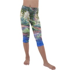 Abstract Forest Green Jungle Psychedelic Art Nature Kids  Lightweight Velour Capri Leggings  by Wegoenart