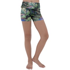 Abstract Forest Green Jungle Psychedelic Art Nature Kids  Lightweight Velour Yoga Shorts by Wegoenart