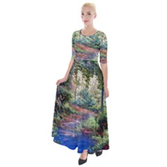 Abstract Forest Green Jungle Psychedelic Art Nature Half Sleeves Maxi Dress by Wegoenart