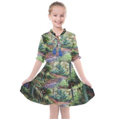 Abstract Forest Green Jungle Psychedelic Art Nature Kids  All Frills Chiffon Dress by Wegoenart