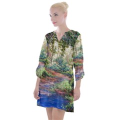 Abstract Forest Green Jungle Psychedelic Art Nature Open Neck Shift Dress by Wegoenart