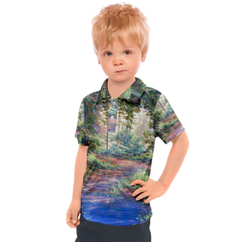 Abstract Forest Green Jungle Psychedelic Art Nature Kids  Polo Tee by Wegoenart