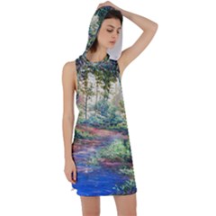 Abstract Forest Green Jungle Psychedelic Art Nature Racer Back Hoodie Dress by Wegoenart