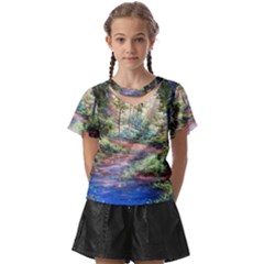 Abstract Forest Green Jungle Psychedelic Art Nature Kids  Front Cut Tee by Wegoenart