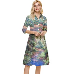 Abstract Forest Green Jungle Psychedelic Art Nature Classy Knee Length Dress by Wegoenart