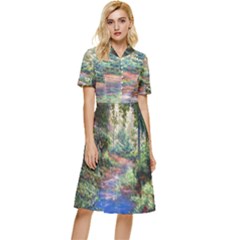 Abstract Forest Green Jungle Psychedelic Art Nature Button Top Knee Length Dress by Wegoenart