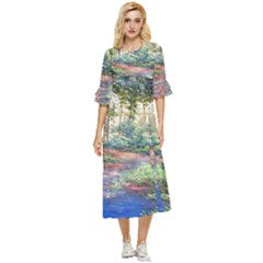 Abstract Forest Green Jungle Psychedelic Art Nature Double Cuff Midi Dress by Wegoenart