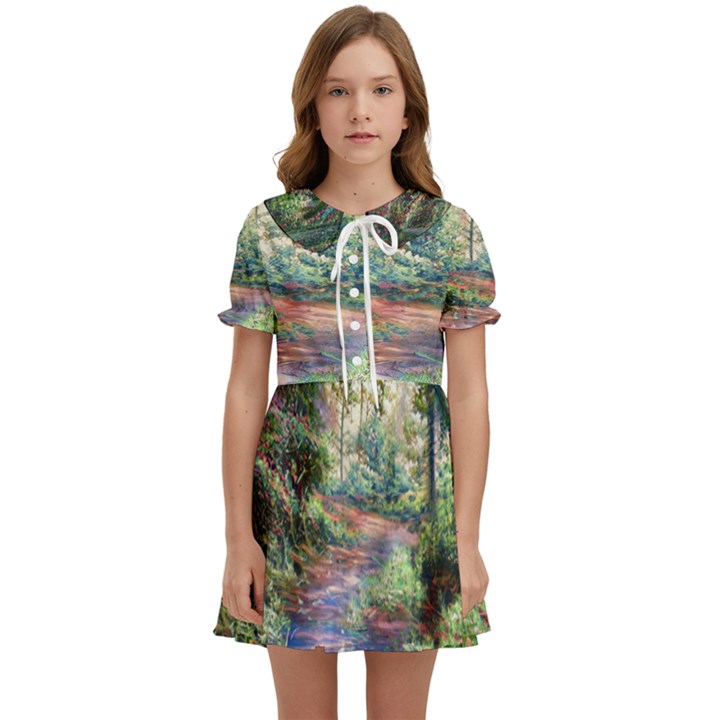 Abstract Forest Green Jungle Psychedelic Art Nature Kids  Sweet Collar Dress