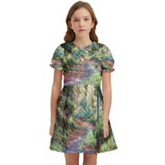 Abstract Forest Green Jungle Psychedelic Art Nature Kids  Bow Tie Puff Sleeve Dress by Wegoenart