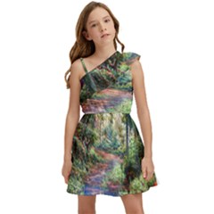 Abstract Forest Green Jungle Psychedelic Art Nature Kids  One Shoulder Party Dress by Wegoenart