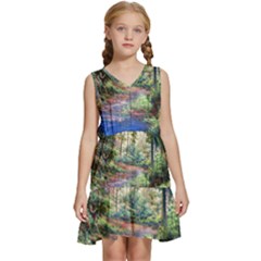 Abstract Forest Green Jungle Psychedelic Art Nature Kids  Sleeveless Tiered Mini Dress by Wegoenart