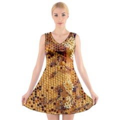 Insect Macro Honey Bee Animal V-neck Sleeveless Dress by Wegoenart