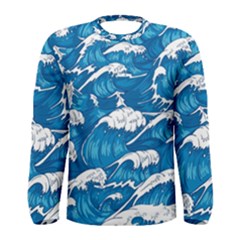 Storm Waves Seamless Pattern Raging Ocean Water Sea Wave Vintage Japanese Storms Print Illustration Men s Long Sleeve Tee