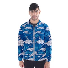 Storm Waves Seamless Pattern Raging Ocean Water Sea Wave Vintage Japanese Storms Print Illustration Men s Windbreaker