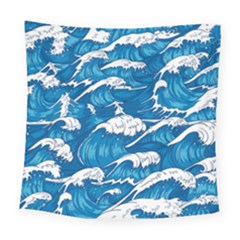 Storm Waves Seamless Pattern Raging Ocean Water Sea Wave Vintage Japanese Storms Print Illustration Square Tapestry (large)