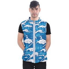 Storm Waves Seamless Pattern Raging Ocean Water Sea Wave Vintage Japanese Storms Print Illustration Men s Puffer Vest