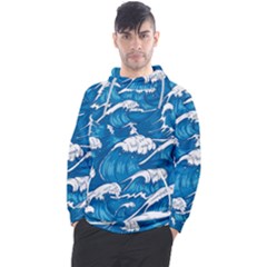 Storm Waves Seamless Pattern Raging Ocean Water Sea Wave Vintage Japanese Storms Print Illustration Men s Pullover Hoodie