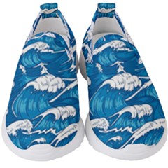 Storm Waves Seamless Pattern Raging Ocean Water Sea Wave Vintage Japanese Storms Print Illustration Kids  Slip On Sneakers by BangZart