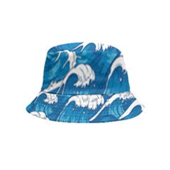 Storm Waves Seamless Pattern Raging Ocean Water Sea Wave Vintage Japanese Storms Print Illustration Bucket Hat (kids) by BangZart