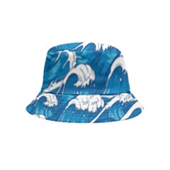 Storm Waves Seamless Pattern Raging Ocean Water Sea Wave Vintage Japanese Storms Print Illustration Inside Out Bucket Hat (kids) by BangZart