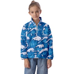 Storm Waves Seamless Pattern Raging Ocean Water Sea Wave Vintage Japanese Storms Print Illustration Kids  Half Zip Hoodie