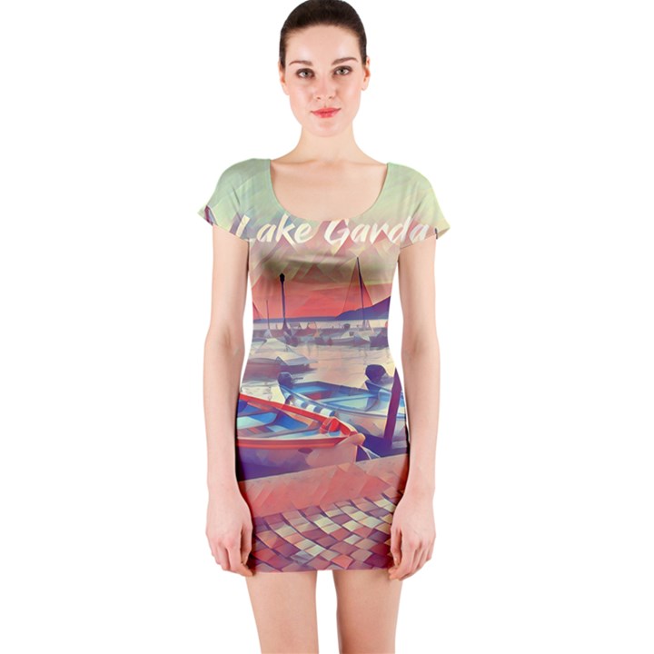 Boats On Lake Garda Short Sleeve Bodycon Dress