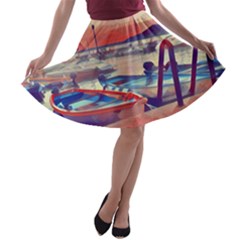 Boats On Lake Garda A-line Skater Skirt by ConteMonfrey