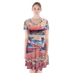 Boats On Lake Garda Short Sleeve V-neck Flare Dress by ConteMonfrey