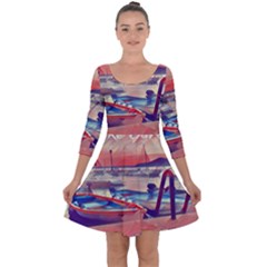 Boats On Lake Garda Quarter Sleeve Skater Dress by ConteMonfrey