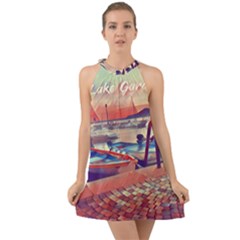 Boats On Lake Garda Halter Tie Back Chiffon Dress by ConteMonfrey