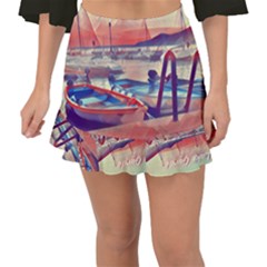 Boats On Lake Garda Fishtail Mini Chiffon Skirt by ConteMonfrey