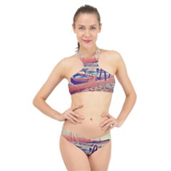 Boats On Lake Garda High Neck Bikini Set by ConteMonfrey