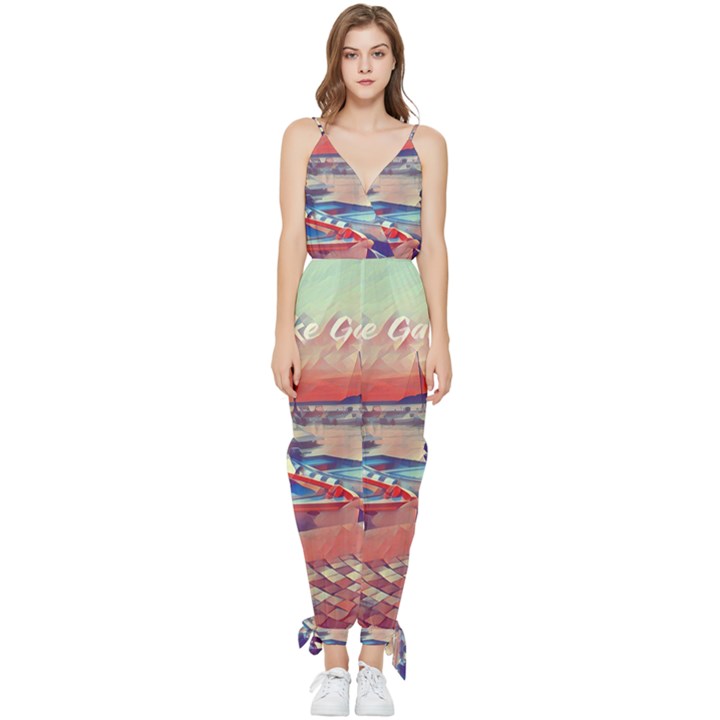 Boats On Lake Garda Sleeveless Tie Ankle Chiffon Jumpsuit