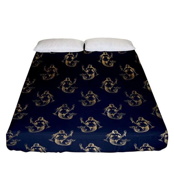 Gold Mermaids Silhouettes Fitted Sheet (Queen Size)