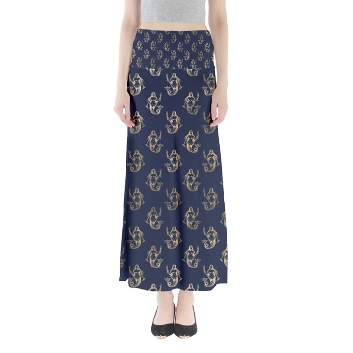 Gold Mermaids Silhouettes Full Length Maxi Skirt