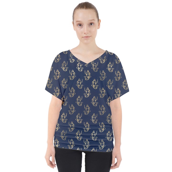 Gold Mermaids Silhouettes V-Neck Dolman Drape Top