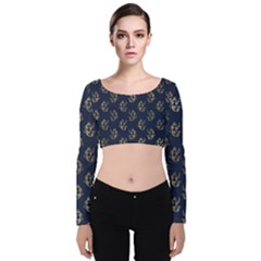 Gold Mermaids Silhouettes Velvet Long Sleeve Crop Top by ConteMonfrey