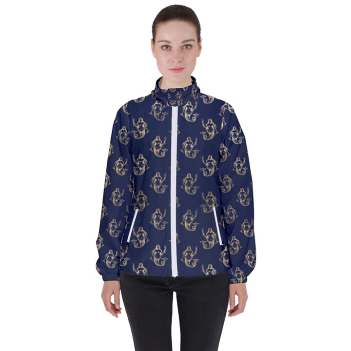 Gold Mermaids Silhouettes Women s High Neck Windbreaker