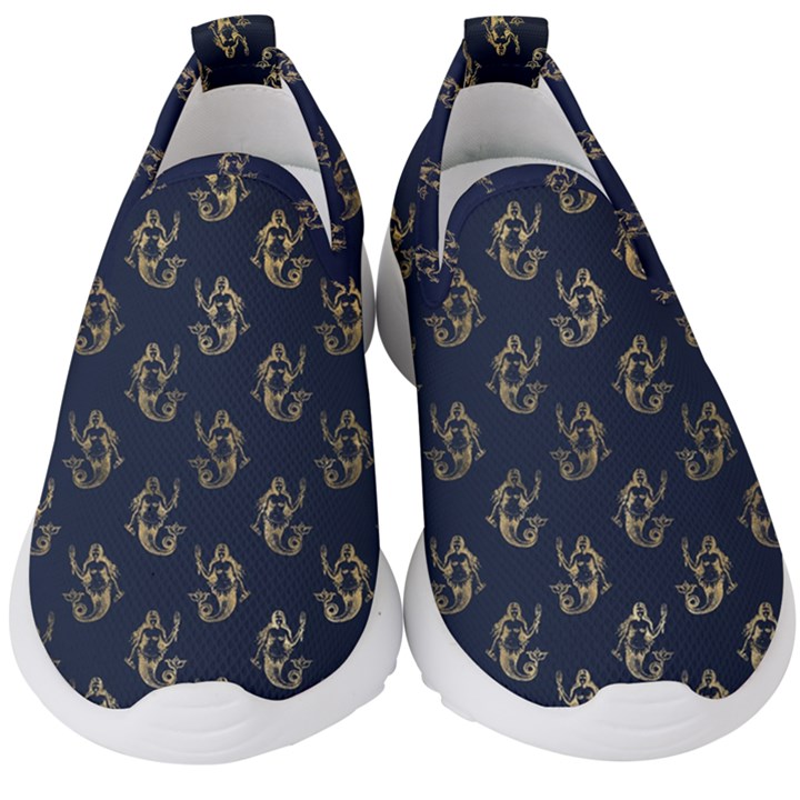 Gold Mermaids Silhouettes Kids  Slip On Sneakers