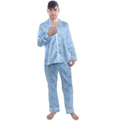 Gold Anchors Long Live   Men s Long Sleeve Satin Pajamas Set by ConteMonfrey