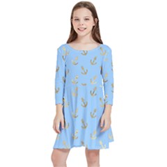 Gold Anchors Long Live   Kids  Quarter Sleeve Skater Dress by ConteMonfrey