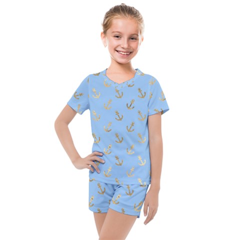 Gold Anchors Long Live   Kids  Mesh Tee And Shorts Set by ConteMonfrey