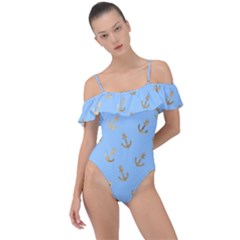 Gold Anchors Long Live   Frill Detail One Piece Swimsuit by ConteMonfrey