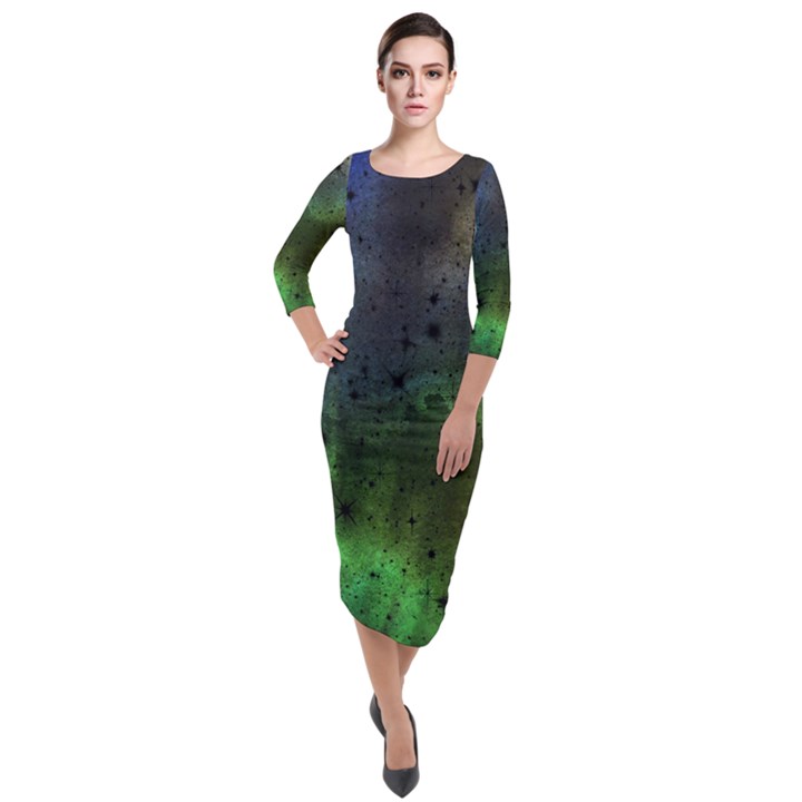 Tye Dye Vibing Quarter Sleeve Midi Velour Bodycon Dress