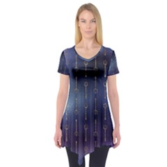 Trident On Blue Ocean  Short Sleeve Tunic  by ConteMonfrey