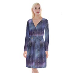 Trident On Blue Ocean  Long Sleeve Velvet Front Wrap Dress by ConteMonfrey