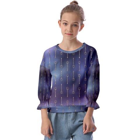 Trident On Blue Ocean  Kids  Cuff Sleeve Top by ConteMonfrey